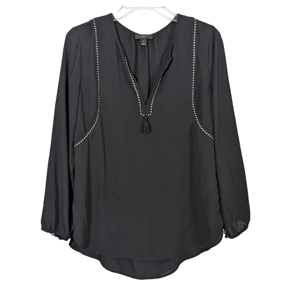 J.‎ Crew black with white and black cording outline Tassel front Tunic 2